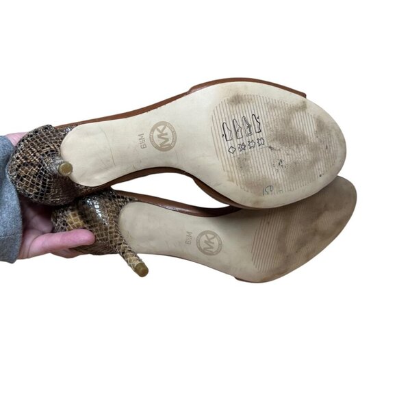 Michael Kors Snakeskin & Leather Tan Peep Toe Stiletto Ankle Strap Size 6.5 - Picture 9 of 9